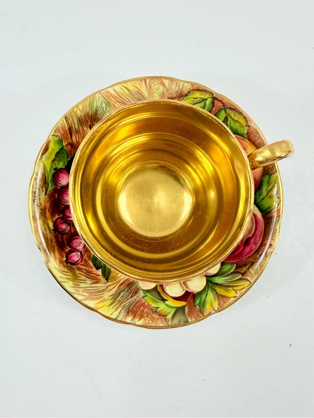 Vintage Aynsley Orchard Gold Teacup Cup and Saucer Signed‎ N. Brunt, Bone China